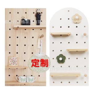 Nordic Style Wall Mounted Pegboard Storage Rack Solid Wood No Drill Multipurpose Entryway Bedroom <b>Kitchen</b> Display <b>Shelf</b> - Product Image 3