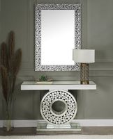 2022 Table Console miroir de luxe en forme de demi-lune Table de couloir Konsole classique avec miroir mural rond pour hôtel à la maison