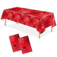 Housse de table rectangulaire en plastique, toile d'araignée d'Halloween, imperméable, jetable, décoration de fête et de pique-nique, 2 pièces
