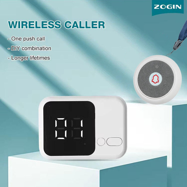 Zogin V04 Wireless Calling Pager System for Hospitals Nursing Homes Restaurants-2 Units 200m Range Portable Button Receiver