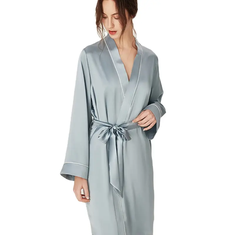 19 Mmi 100% Silk Long Robe for Women Silky Sleepwear Ladies Elegant Nightgown Natural Pajamas