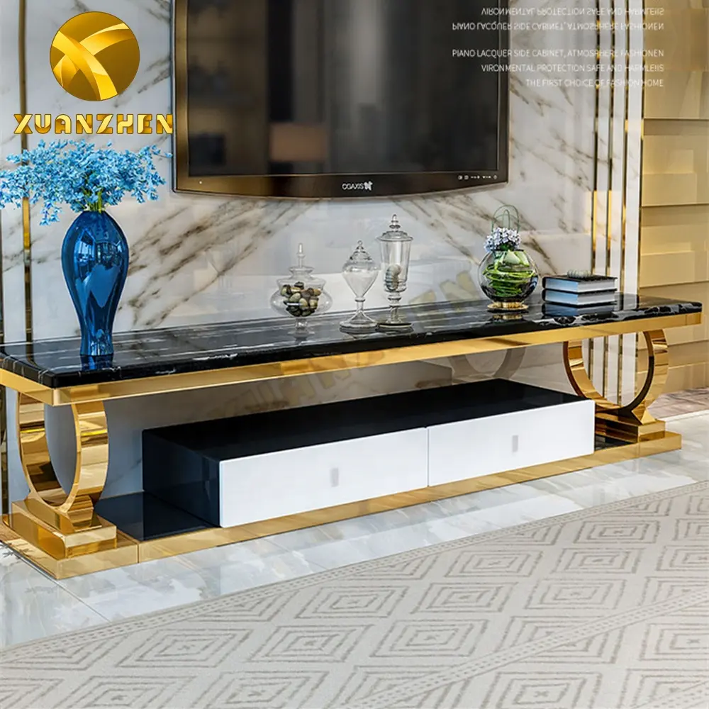 Meubles de salon table à thé de luxe et meuble tv combinaison mdf meuble tv de style moderne avec tiroir supports tv en marbre modernes