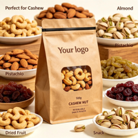 Sachet Doypack Alimentaire avec Fenêtre, Fermeture Zip Refermable, pour Emballage de Noix et Snacks, Écologique, en Kraft, pour Noix de Cajou