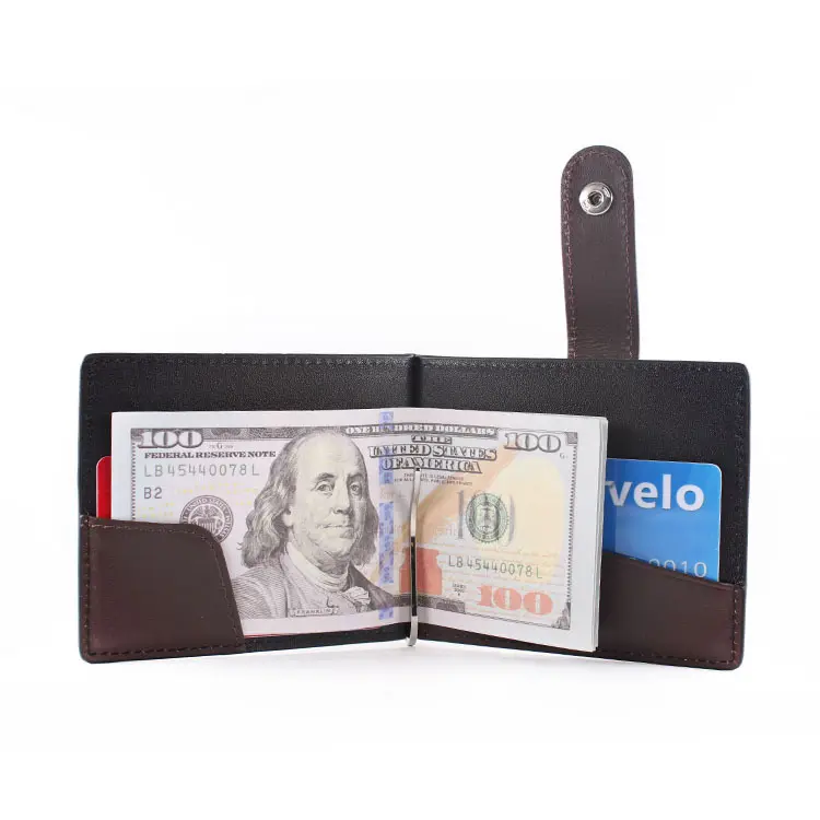 Business Genuine Leather Bifold Slim Money Clip With Credit Card Holder Blocking RFID Wallet For Men