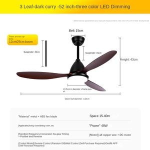 Ventilateur de plafond LED en bois massif, lustre à pales droites, refroidissement par air, énergie solaire électrique pour les restaurants familiaux en plein air - Product Image 2