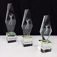 Trophée de golf en cristal 3D avec laser, trophée en cristal de verre, base en cristal arc-en-ciel MH-N514