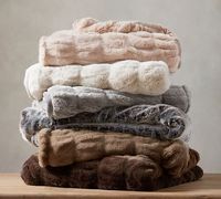 Plaid de luxe moderne en fausse fourrure de lapin, ultra doux, rayé, en peluche, pour canapé, lit, confortable, chaud, pour avion, toutes saisons