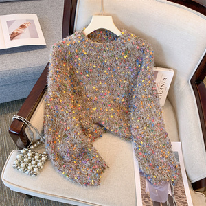 <span class=keywords><strong>Pull</strong></span>-over d'hiver personnalisé pour <span class=keywords><strong>femme</strong></span>, surdimensionné, à pois colorés, manches longues, col rond, tricot ample en coton et <span class=keywords><strong>cachemire</strong></span> - Product Image 2