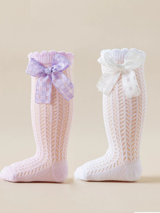 Chaussettes longues à nœud ajourées pour bébés filles, chaussettes d'été à volants, chaussettes hautes au genou avec nœud pour bébés - Product Image 4