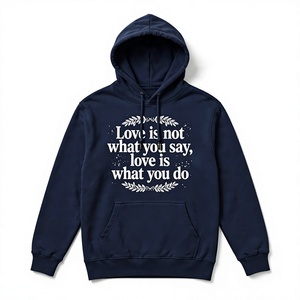 เสื้อฮู้ดสีน้ำเงินกรมท่าสำหรับผู้ชาย พิมพ์ลาย Love Is Not What You Say ผ้าฝ้ายลำลอง มีกระเป๋า ทรงปกติ ใส่ได้ในฤดูใบไม้ผลิ รับผลิตแบบ OEM - Product Image 1