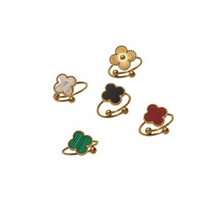 New Clover Glass Mother-of-Pearl Unisex <b>Adjustable</b> <b>Ring</b> Electroplated Niche Fresh Style Petite Design Sense Index Finger <b>Ring</b> - Product Image 5