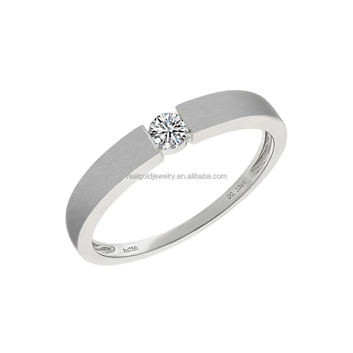 Wedding Band Ring Genuine 14K 18K White Gold Ring Single Solitaire Real Gold Diamond Ring Fine Jewelry
