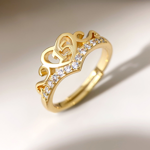 Crown Shape 18K Gold Plated Heart <b>Rings</b> With <b>Cubic</b> <b>Zirconia</b> Pave Setting Unisex Daily Wear Glam Jewelry - Product Image 2