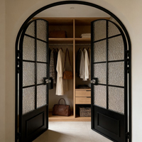 Puerta de Vidrio con Marco Arqueado Negro Minimalista, Fabricada en China, con Recubrimiento en Polvo, Puerta de Aluminio Estrecha para Sala de Estar