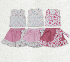 Conjuntos de Ropa Deportiva para Bebés Niñas: Chalecos a Cuadros con Botones, Lazos y Faldas con Volantes/Shorts - Product Image 1