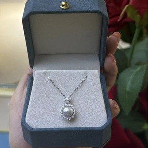 Collar con Colgante de Perla Gris de Plata de Ley de 8-9 mm, Forma de Girasol, Perla de Origen Casi Circular - Product Image 2