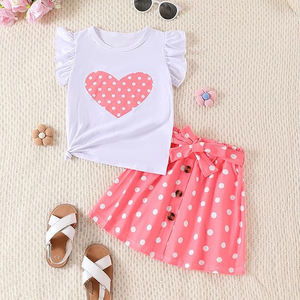 Ensemble jupe d'été pour <span class=keywords><strong>fille</strong></span>, ensemble short pour enfants, tenue décontractée 2 pièces avec haut à manches courtes et short pour filles - Product Image 5