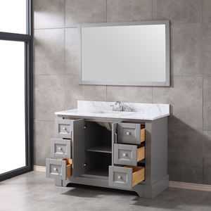 Meuble-lavabo moderne autoportant en bois massif avec portes à fermeture douce et miroir inclus – Idéal pour appartement - Product Image 3