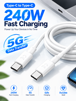Kabel Tipe C Ke Tipe C 240W 5Gbps Kabel USB-C Transfer Data Pengisian Cepat Kabel Pengisi Daya Aman Tahan Lama untuk Ponsel Tablet Laptop