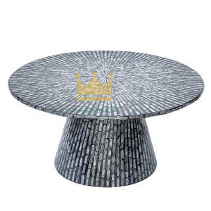 Mesa de centro Mother of Pearl-Mesa de madera hecha a mano con detalle de incrustaciones para sala de estar e interiores elegantes - Product Image 4