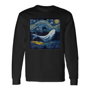 Camiseta de manga larga con estampado de ballena Beluga de noche estrellada de surrealismo - Product Image 1