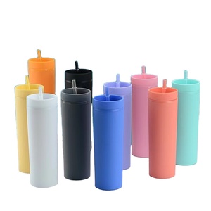 Plastic Cups With Straw Plastic 16oz Double Wall Plastic Skinny Matte Cups Acrylic Rainbow Pastel Tumbler With Lid And Straw