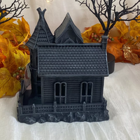 Ornement de maison hantée en résine, fabrication OEM/ODM, polyrésine personnalisée, peint à la main, style gothique, avec éclairage LED, décoration de table pour Halloween, fabricant