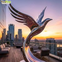 Escultura de Pájaro en Vuelo de Acero Inoxidable, Pulido a Espejo, para Exteriores, Terraza, Jardín, Arte Decorativo