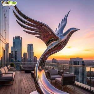 Sculpture <span class=keywords><strong>d</strong></span>'<span class=keywords><strong>oiseau</strong></span> <span class=keywords><strong>en</strong></span> acier inoxydable poli miroir pour extérieur, toit, terrasse, skyline, jardin - Product Image 1