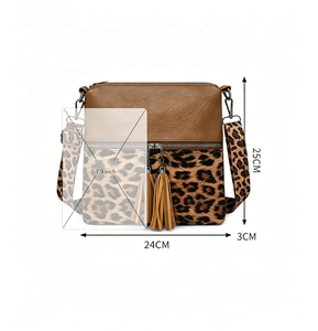 Bolso Bandolera de Gran Capacidad para Mujer, con Borlas, Cierre de Cremallera, Diseño de Leopardo, Correa Ajustable - Product Image 4