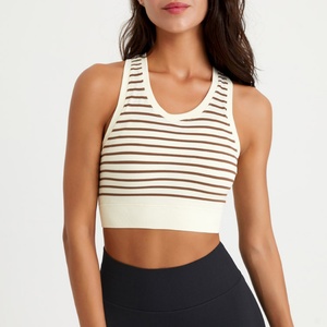 Women's <b>Strip</b> Slim-Fit Tank Tops Basic Cropped Racerback Athletic Sports Shirts Knitted Breathable Summer Going Out Tops - Product Image 2