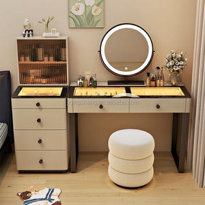 2025 crème style moderne simple en bois massif <span class=keywords><strong>coiffeuse</strong></span> seau armoire stockage atmosphère panoramique lumière - Product Image 6