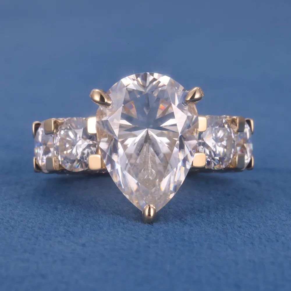 Custom Women Ladies Luxury S925 Silver 10k 14k 18k Solid Gold 5ct Pear Cut Moissanite Lab Diamond Wedding Engagement Halo Ring