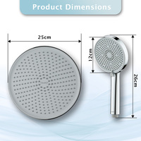 Mitigeur de douche mural élégant en laiton chromé avec pommeau de douche pluie à 5 modes haute pression