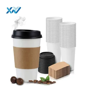 Customized logo print 8oz/12oz/16oz/20oz/24oz cold/hot drink paper coffee cup with lid and sleeve