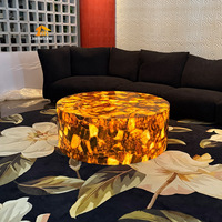 Table basse centrale ronde en pierre translucide jaune rétroéclairée naturelle illuminée unique