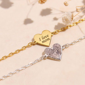 Wholesale 316L Stainless Steel 14k 18k Gold Plated Fashion <b>Bracelets</b> & <b>Bangles</b> Fingerprint Mama Mom <b>Bracelet</b> for Mama Mom Mother - Product Image 1