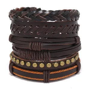 Grosir gelang modis punk cokelat, pembuat perhiasan profesional, gelang anyaman tangan, 6 potong, gelang modis punk cokelat