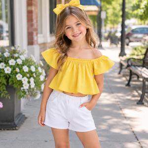 Ensemble short et crop top pour filles, vêtements pour enfants, chemises et pantalons pour bébés filles, vente en gros de Chine - Product Image 4