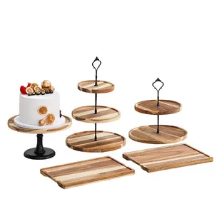 Keuken Eetkamer Aanrecht Rustieke Decoratieve Standaard 2 Decoratieve Gelaagde Houten Twee-Laags Dienblad Voor Cake Cupcake Dessert