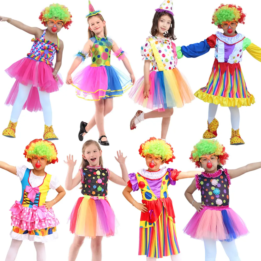 Girls Circus Clown Costume for Children Stage Performance Party Carnival Joker Dress Up Gift