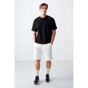 T-shirt basique pour homme Air Jones en coton noir épais et doux, coupe ample, pour un usage quotidien décontracté, modèle 88377 - Product Image 2