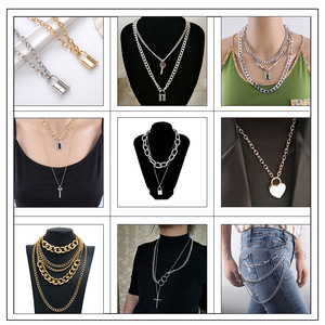 Collar con colgante de llave de acero inoxidable, cadena multicapa, cadena para suéter, para mujer, joyería de moda, origen Yiwu - Product Image 1