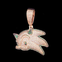 Collier Pendentif Homme Tendance Bling Zircon Poisson Volant Elfe Plaqué Or 18K Laiton Micro-Incrusté de Zircons Bijoux Hip-hop
