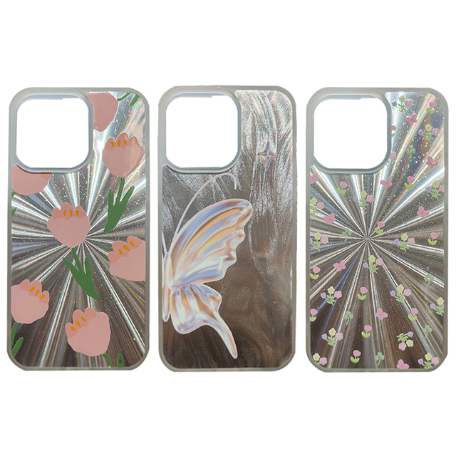 DIY Laser Printed Mirror Protective Case for iPhone 16 15 Flowers Butterfly Design TPU Shockproof Phone Back Cover