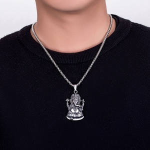 Colgante de Buda de Acero de Titanio Tailandés Hecho a Mano Original, Collar con Colgante de Buda y Elefante, Estilo Retro, Color Acero - Product Image 5