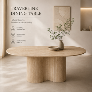 Tavolo da Pranzo di Lusso in Travertino, Tavolo Ovale in Pietra per Riunioni, Mobili in Pietra su Misura per Ville e Progetti Commerciali - Product Image 1