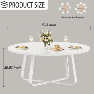 Tavolo da Pranzo Rotondo Moderno in Legno Bianco di Lusso, Grande per Casa, Hotel, Villa, Suite per Banchetti, Ogni Occasione Formale, Arredamento di Prestigio - Product Image 2
