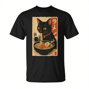 Camiseta Ramen Cat Japanese Vintage Kawaii Anime negra para adultos unisex - Product Image 2