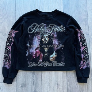 Chemises à manches longues en tricot gaufré surdimensionnées personnalisées, T-shirts imprimés à épaules tombantes pour hommes, tricot gaufré thermique à manches longues - Product Image 1